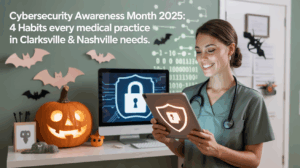 medical practice Halloween decorations for Cybersecurity Awareness.